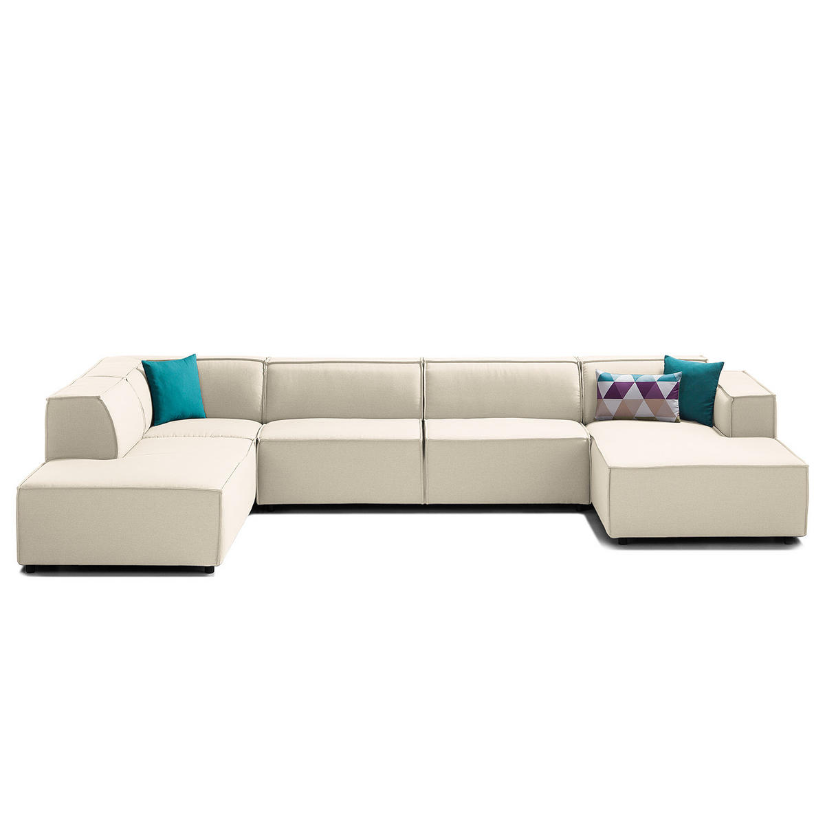 WOHNLANDSCHAFT mit Longchair & Ottomane - Schwarz/Weiß, Kunststoff/Textil (369/70/234cm) - home24