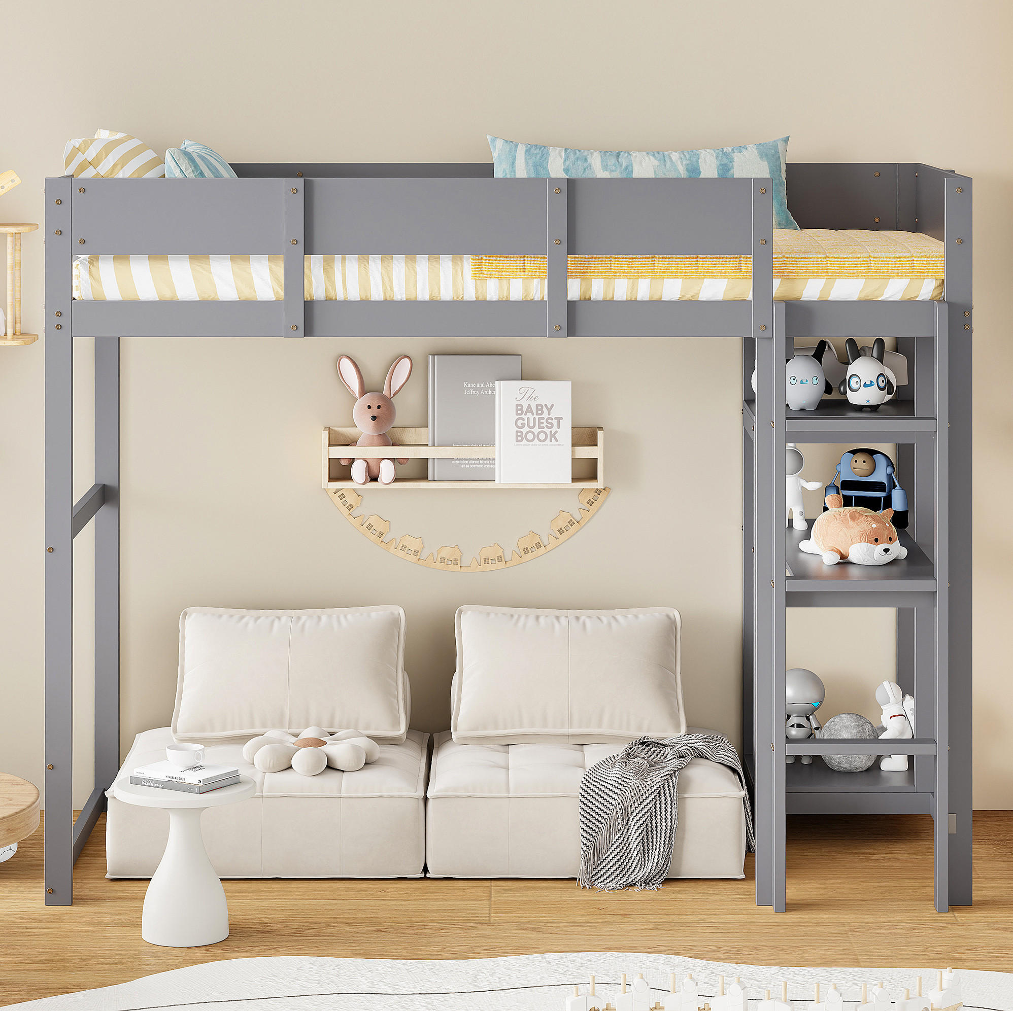 HOCHBETT mit Ablageregal 90x200 cm Kiefernholz Grau - Grau, Holzwerkstoff (90/200cm) - Beauniv