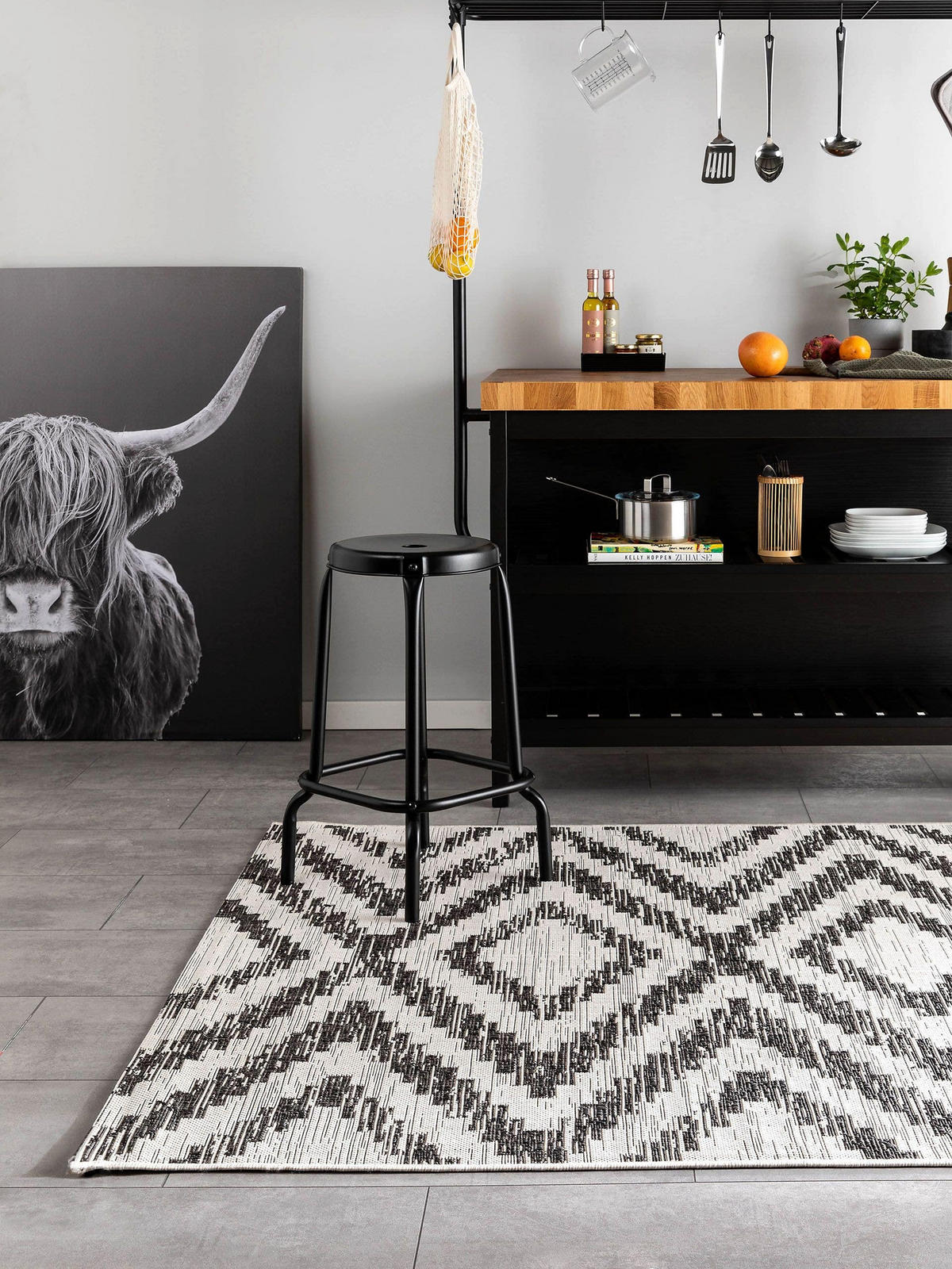OUTDOORTEPPICH Cleo Weiß/Schwarz 120x170 cm - Weiß, Textil (120/170cm) - benuta Nest