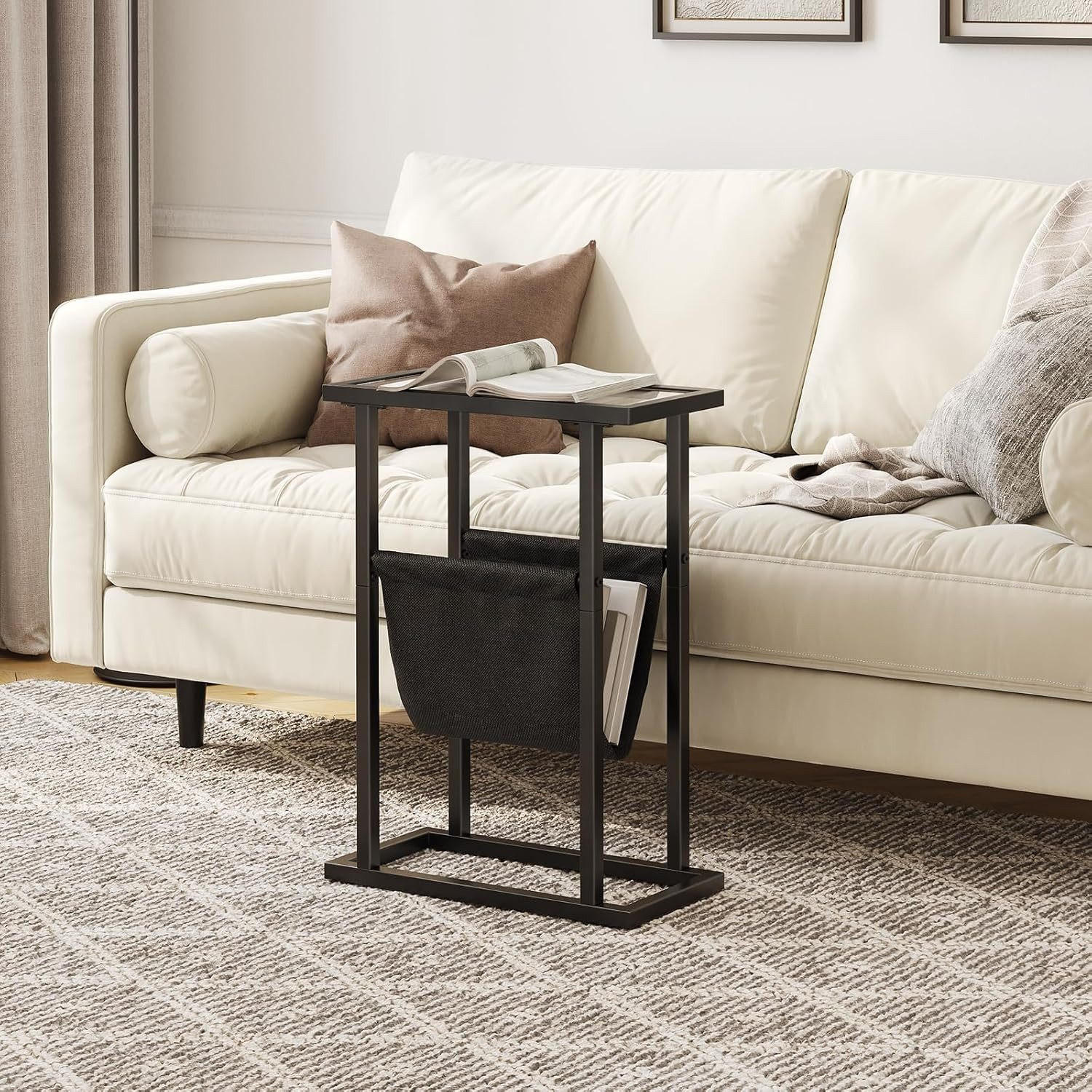 BEISTELLTISCH Schwarz aus gehärtetem Glas Zeitschriftenhalter - Schwarz, Holzwerkstoff (40/18/55cm) - Hoobro