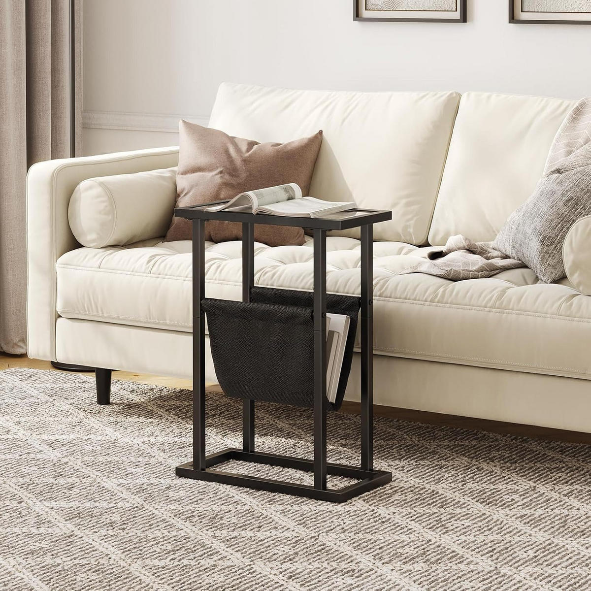 BEISTELLTISCH Schwarz aus gehärtetem Glas Zeitschriftenhalter - Schwarz, Holzwerkstoff (40/18/55cm) - Hoobro