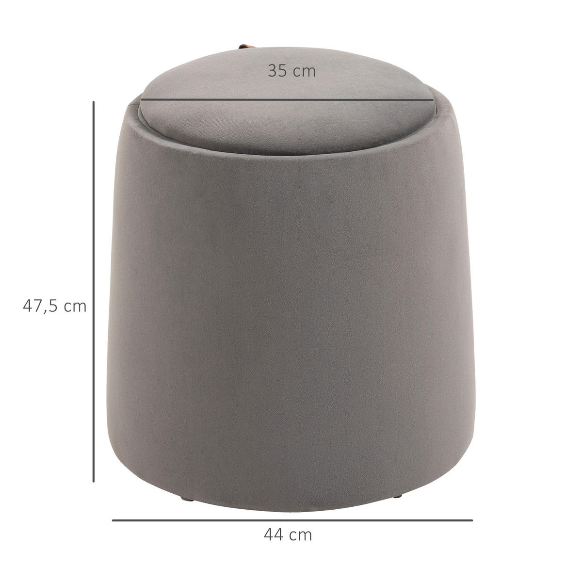2-IN-1 Ottomane Sitzhocker inklusive Stauraum, abnehmbaren Deckel in Samtoptik - Dunkelgrau/Braun, Holz/Kunststoff (44/47.5/44cm) - HOMCOM
