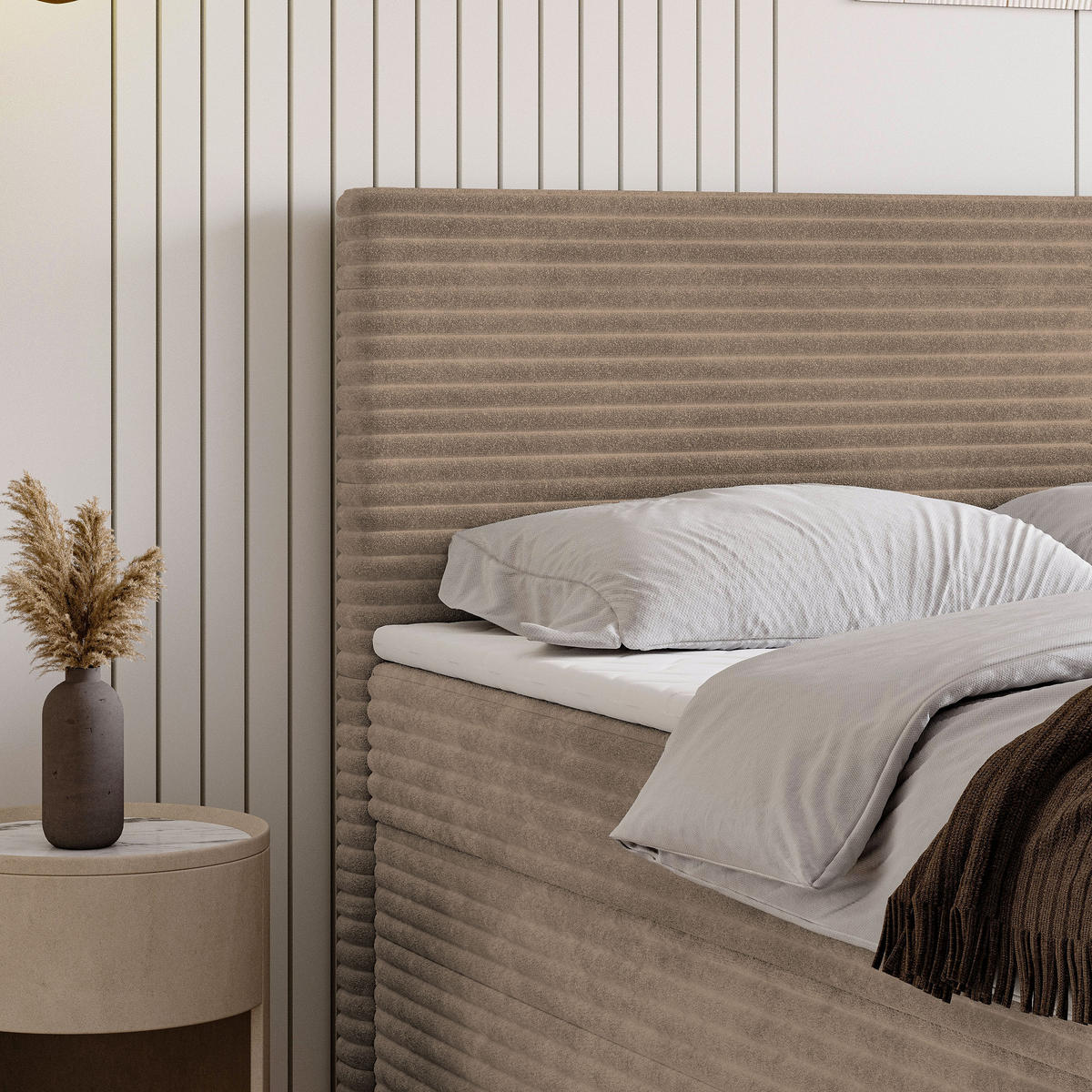 BOXBETT NOLEN 160x200 cm mit Matratze und Topper - Beige - Beige, Holz (160/200cm) - MASSENO