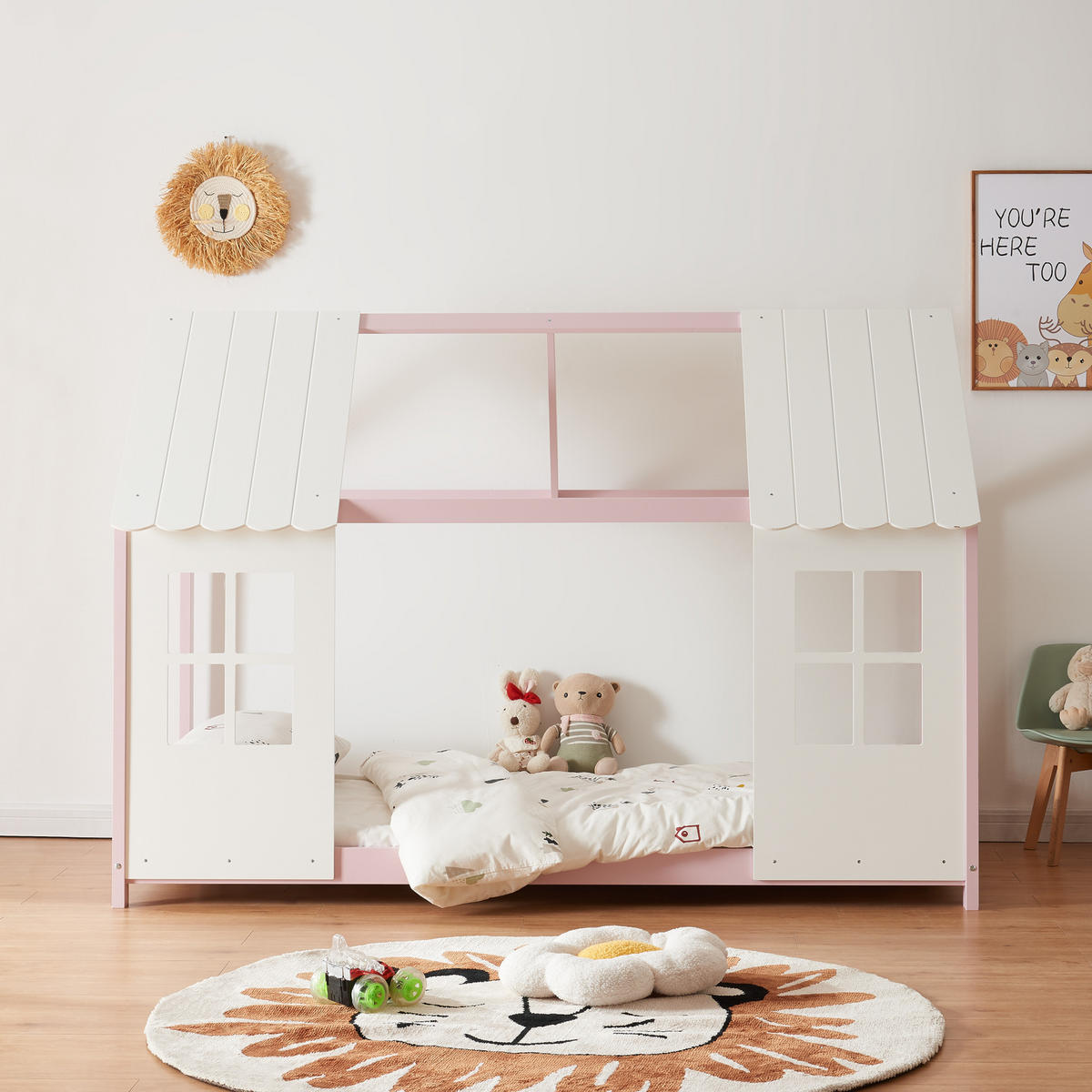 HAUSBETT Tostedt - Hellrosa/Weiß, Holz (90/200cm) - [en.casa]