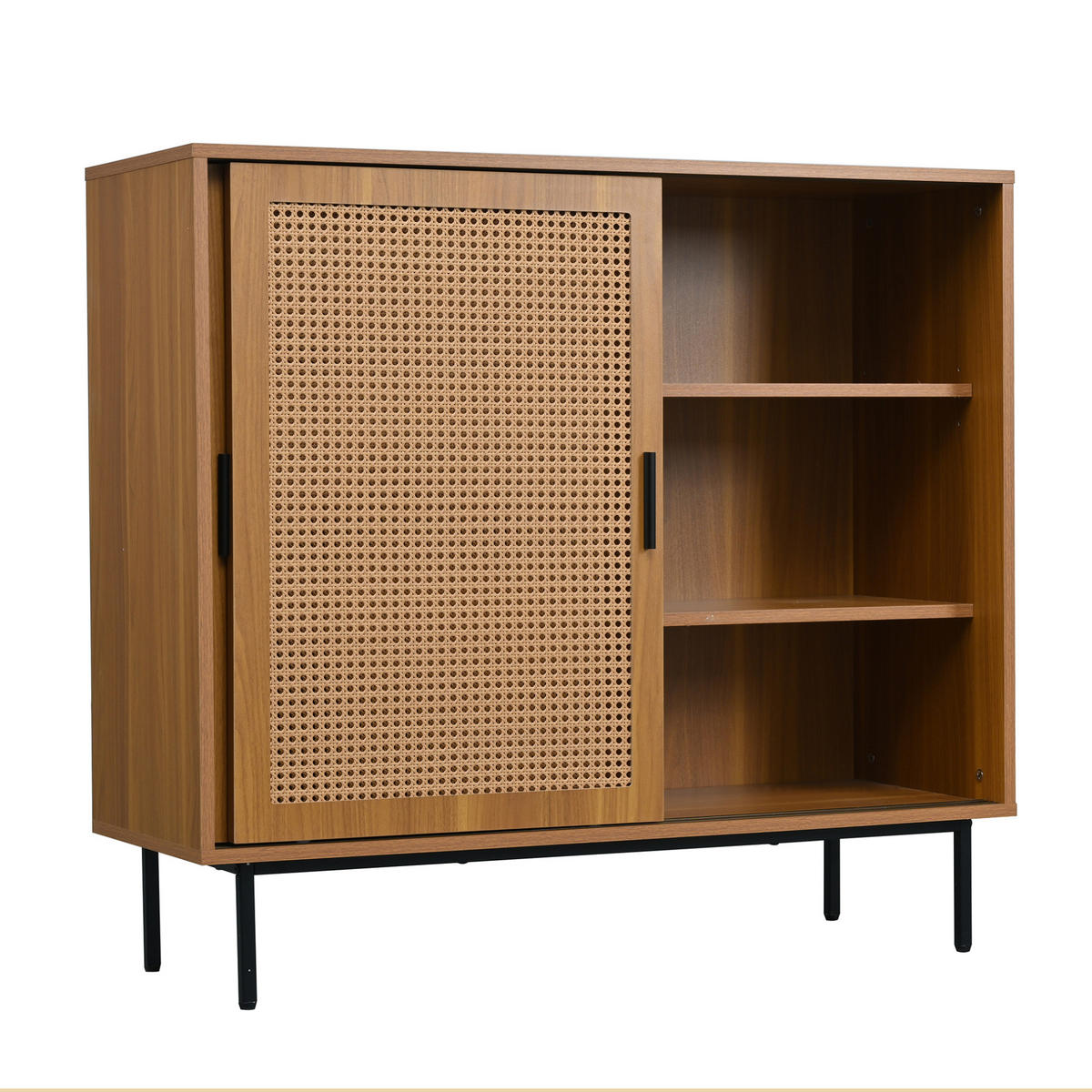 SIDEBOARD mit 4 Kunst-Rattantüren, verstellbarem Regalboden und Metallgriffen, Weiß - Weiß, Holzwerkstoff (145/40/80cm) - Redom