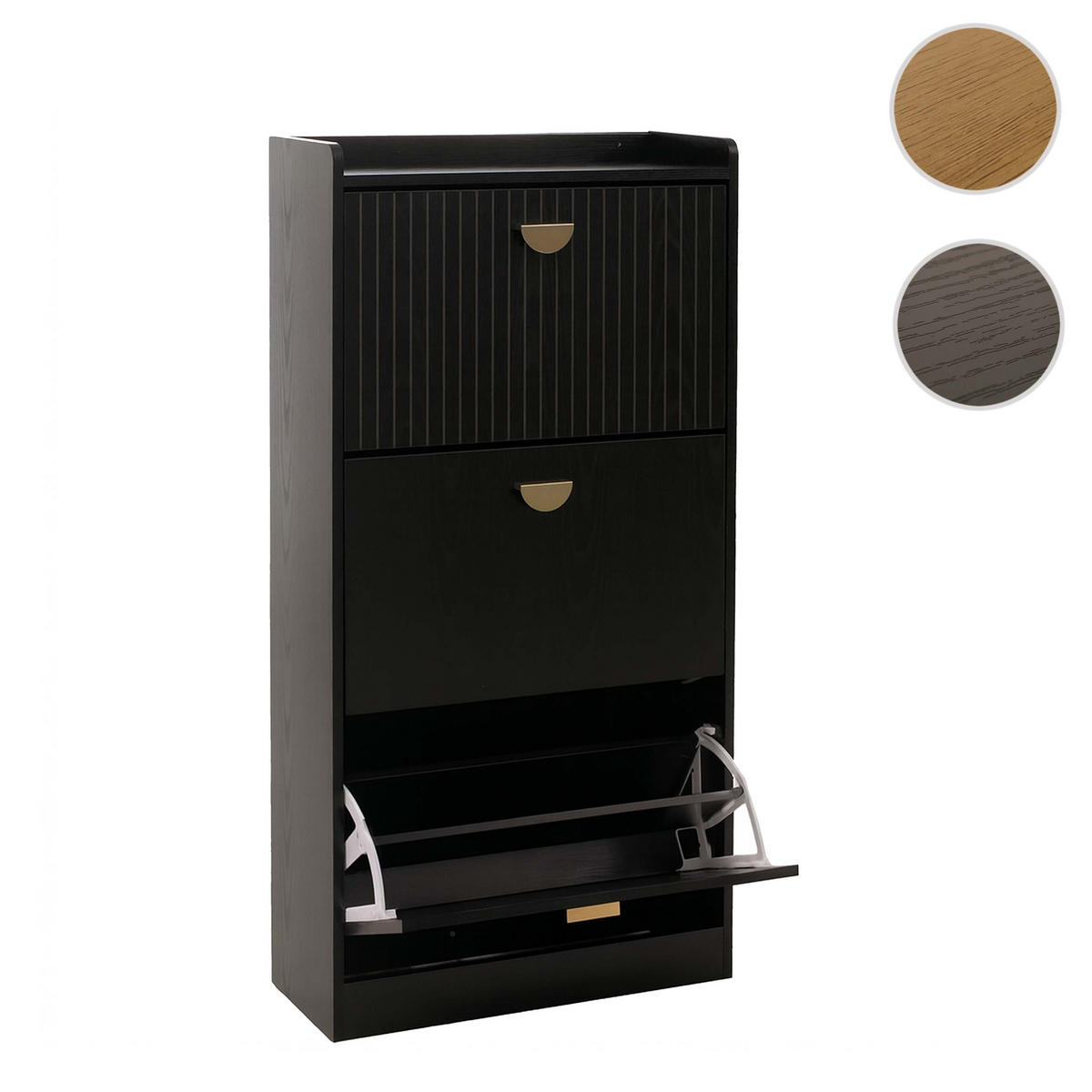 SCHUHSCHRANK 3 KLAPPEN Schwarz - Schwarz, Holzwerkstoff (60/117/24cm) - MCW