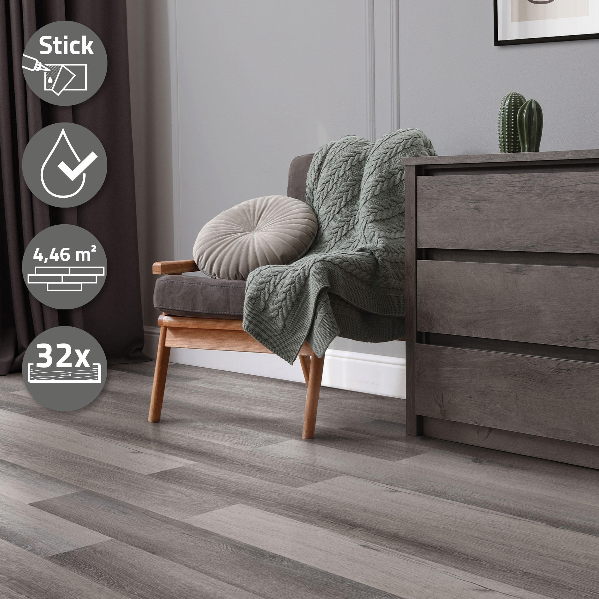 VINYLBODEN selbstklebend 4,46m²/32 Dielen Kiefer Grau - Hellgrau, Kunststoff (91.5/15.3/91.5cm) - ML-DESIGN