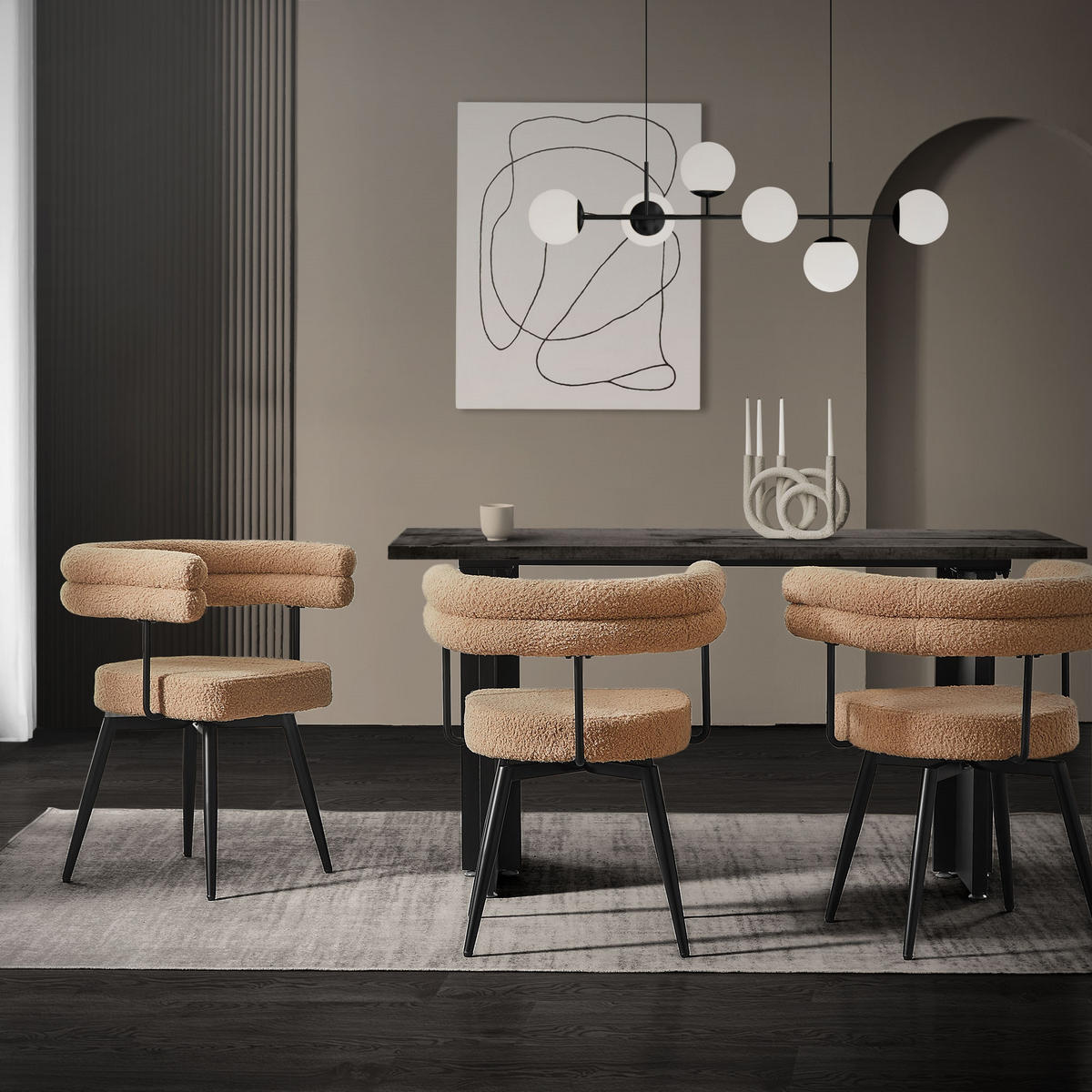 ESSZIMMERSTÜHLE drehbar 6er Set Braun Teddy-Stoff - Schwarz/Braun, Textil/Metall (63/75/55cm) - ML-DESIGN