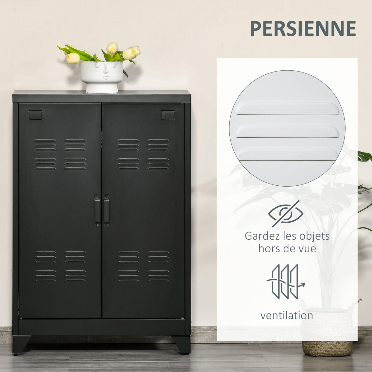 AKTENSCHRANK DE-14423 Industriestil mit 2 verstellbaren Böden Schwarz - Schwarz, Metall (33/110/75cm) - ComfortXL
