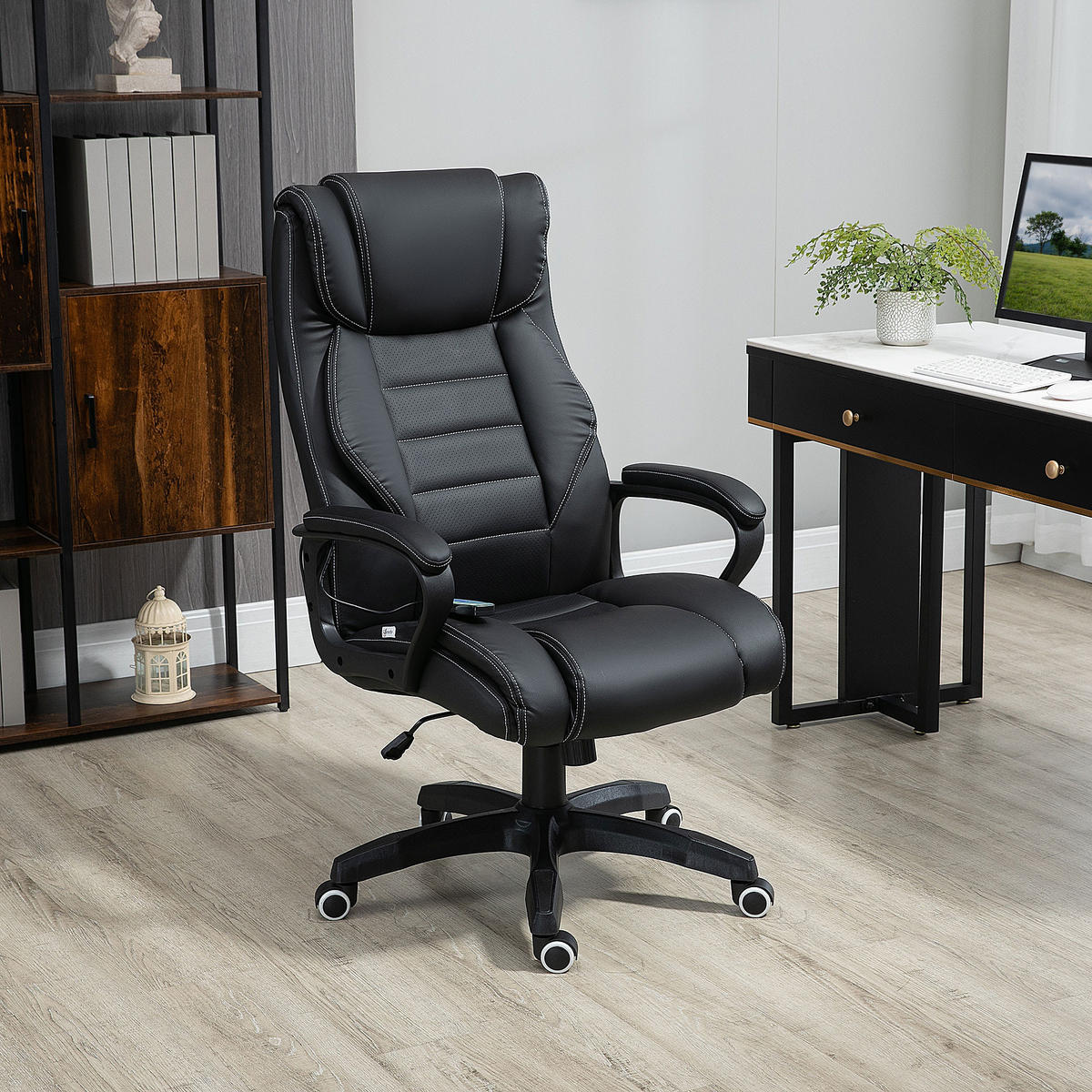 BÜROSTUHL mit Massage, Schwarz - Schwarz, Leder (78/120/66cm) - Vinsetto