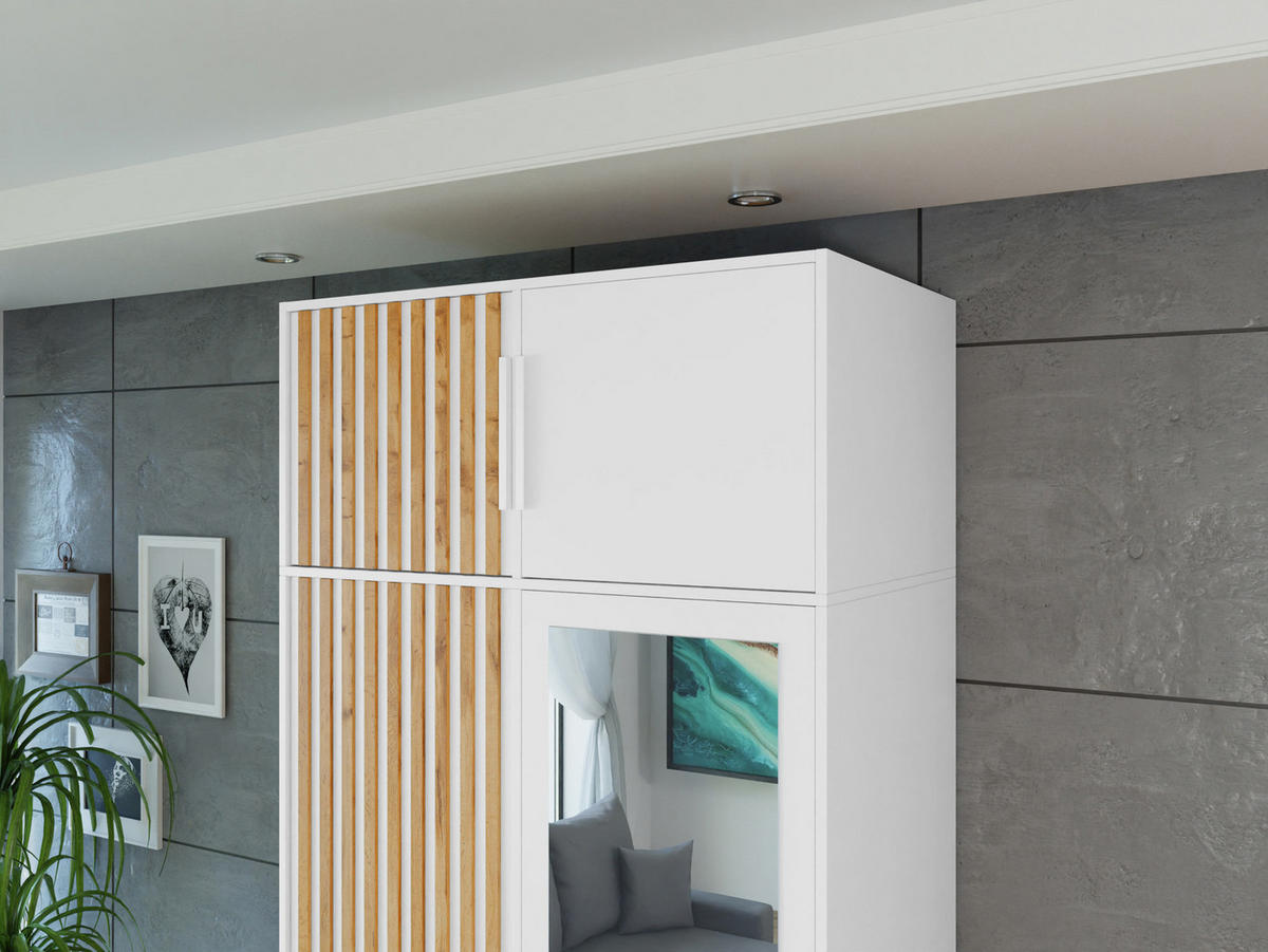 KLEIDERSCHRANK Bali Lux D2 mit Schrankaufsatz - Weiß, Holzwerkstoff/Metall (100/245/58cm) - MIRJAN24