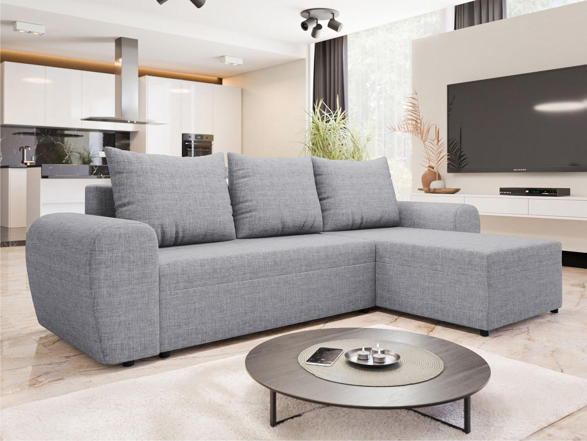 ECKSOFA Mader - Hellgrau/Schwarz, Holz/Kunststoff (260/140cm) - MIRJAN24