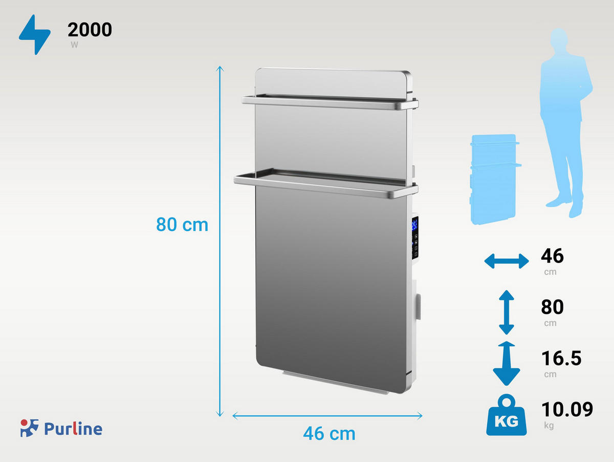HANDTUCHTROCKNER Silber mit Elektrosystem und Wandhalterung 2000 W - Silberfarben, Metall (46/80/17cm) - Purline