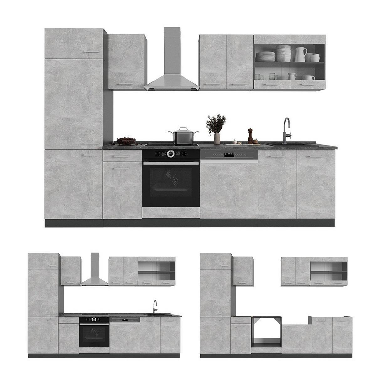 KITCHENETTE R-Line Beton/antracit 300 cm , AP Stejar - antracit/gri, compozit lemnos (300/206.8/60cm) - Vicco