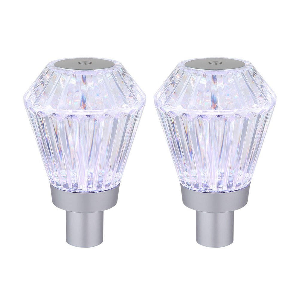 2X LED TISCHLEUCHTE POLIMI Silber Kristalloptik - Silberfarben, Kunststoff (11/11/16.9cm) - Globo Lighting