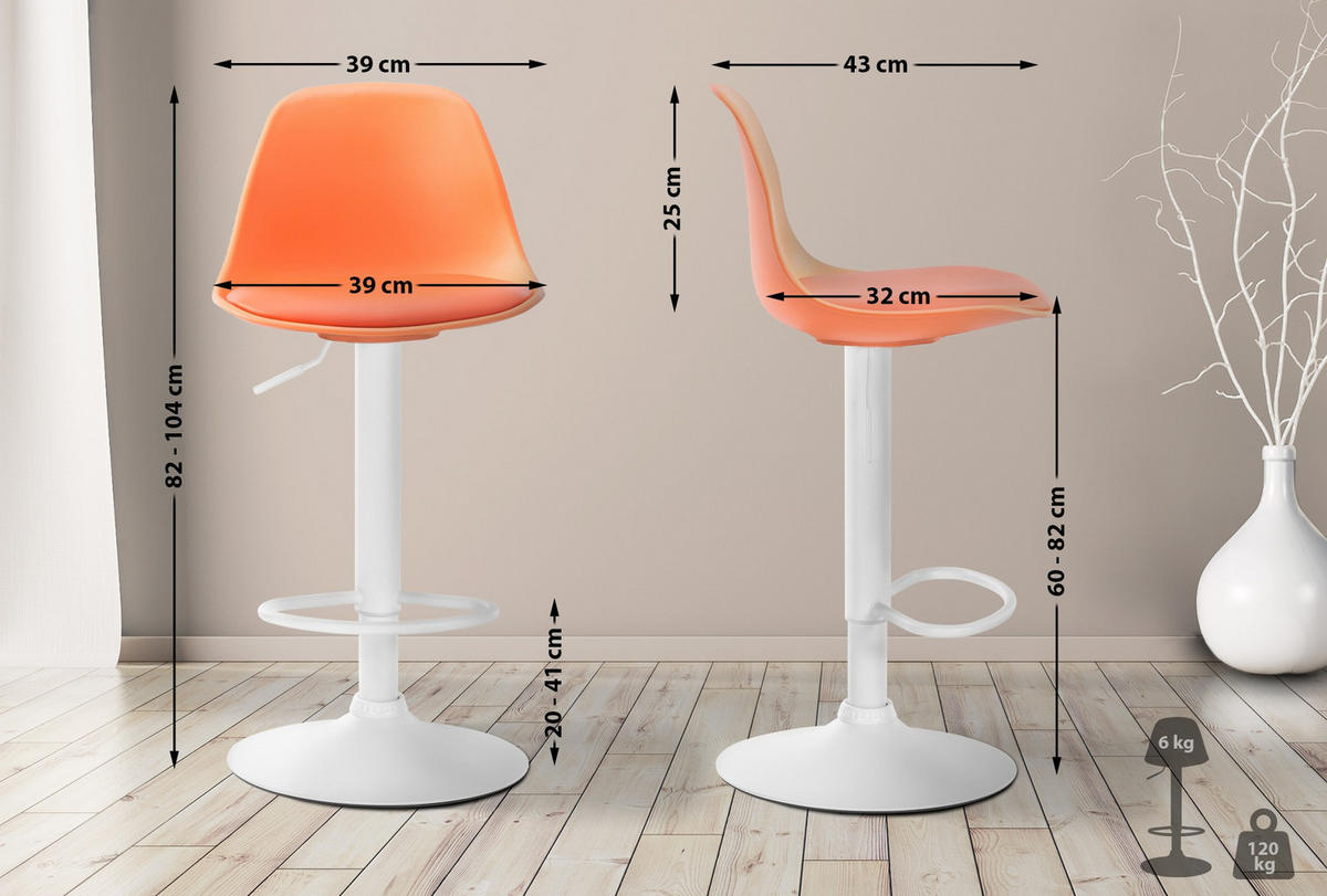 BARHOCKER Kunststoff orange - Weiß/Orange, Kunststoff/Metall (39/82/43cm) - CLP