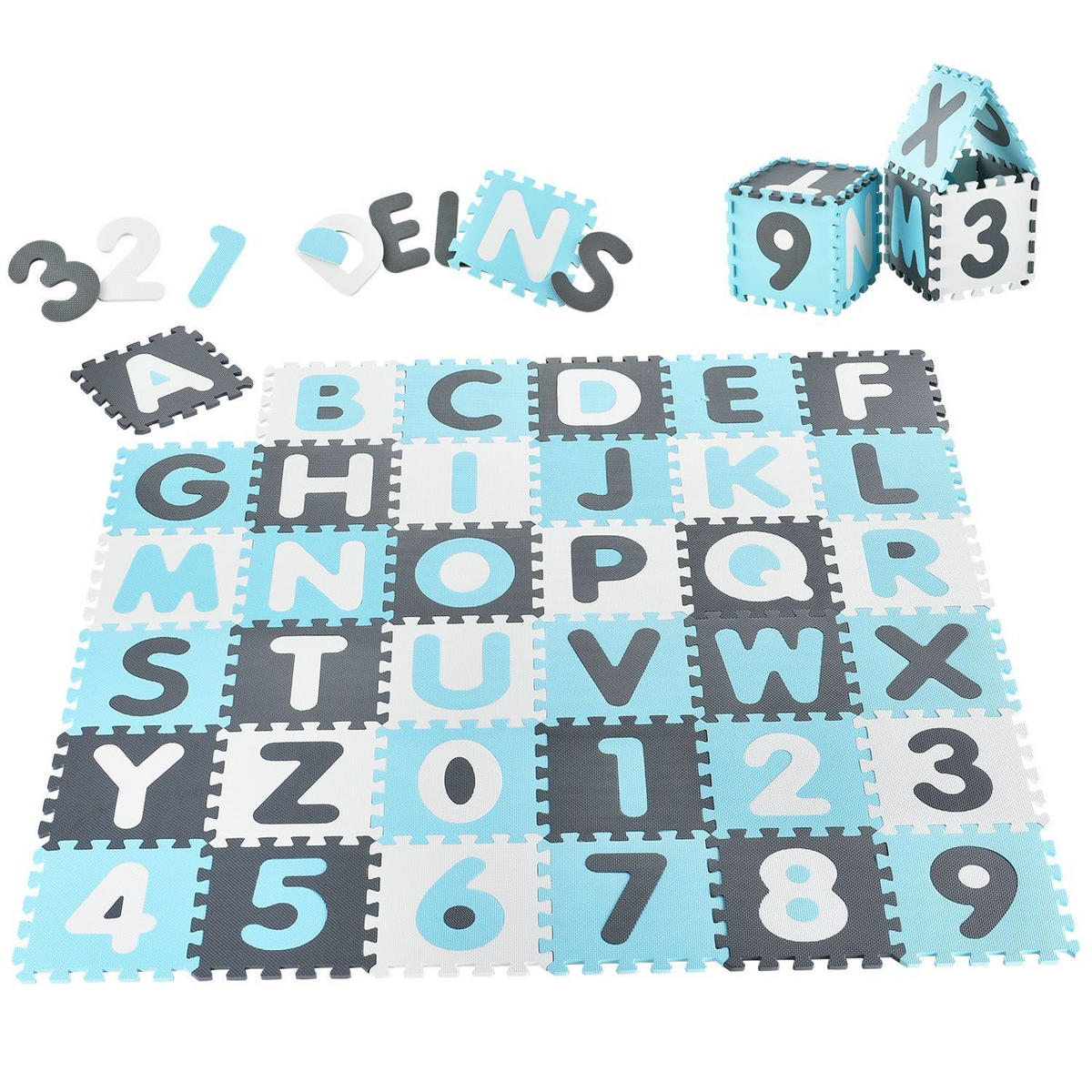 KINDER PUZZLEMATTE Noah (36 Teile) - Blau, Kunststoff (189/1/189cm) - Juskys