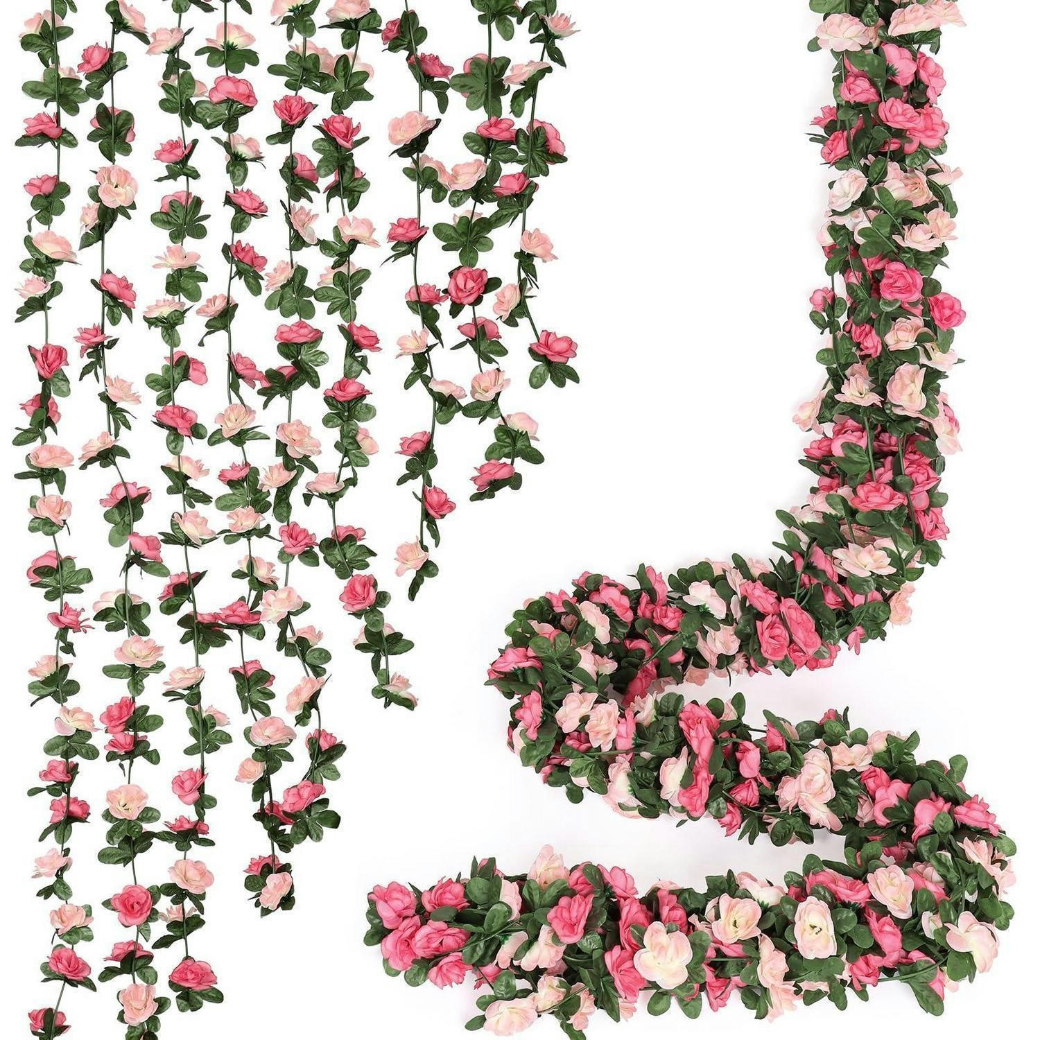 BLUMENGIRLANDE 9-teiliges Set Künstliche Rosen Girlande Rosa 8 Fuß - Rosa, Kunststoff (1cm)