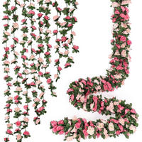BLUMENGIRLANDE 9-teiliges Set Künstliche Rosen Girlande Rosa 8 Fuß - Rosa, Kunststoff (1cm)