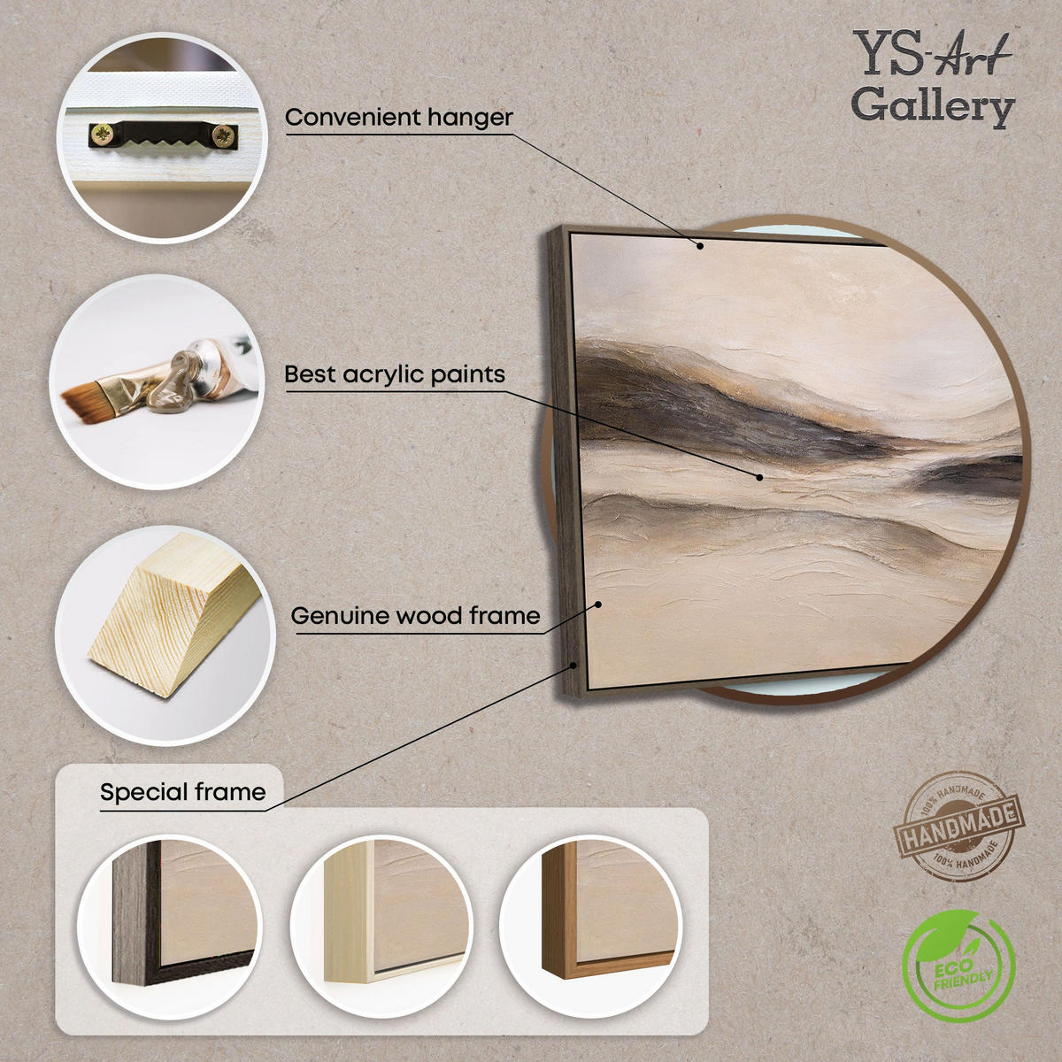 GEMÄLDE Spuren des Windes Schattenfugenrahmen Beige 160x80 cm - Beige, Holz (160/80cm) - YS-art gallery