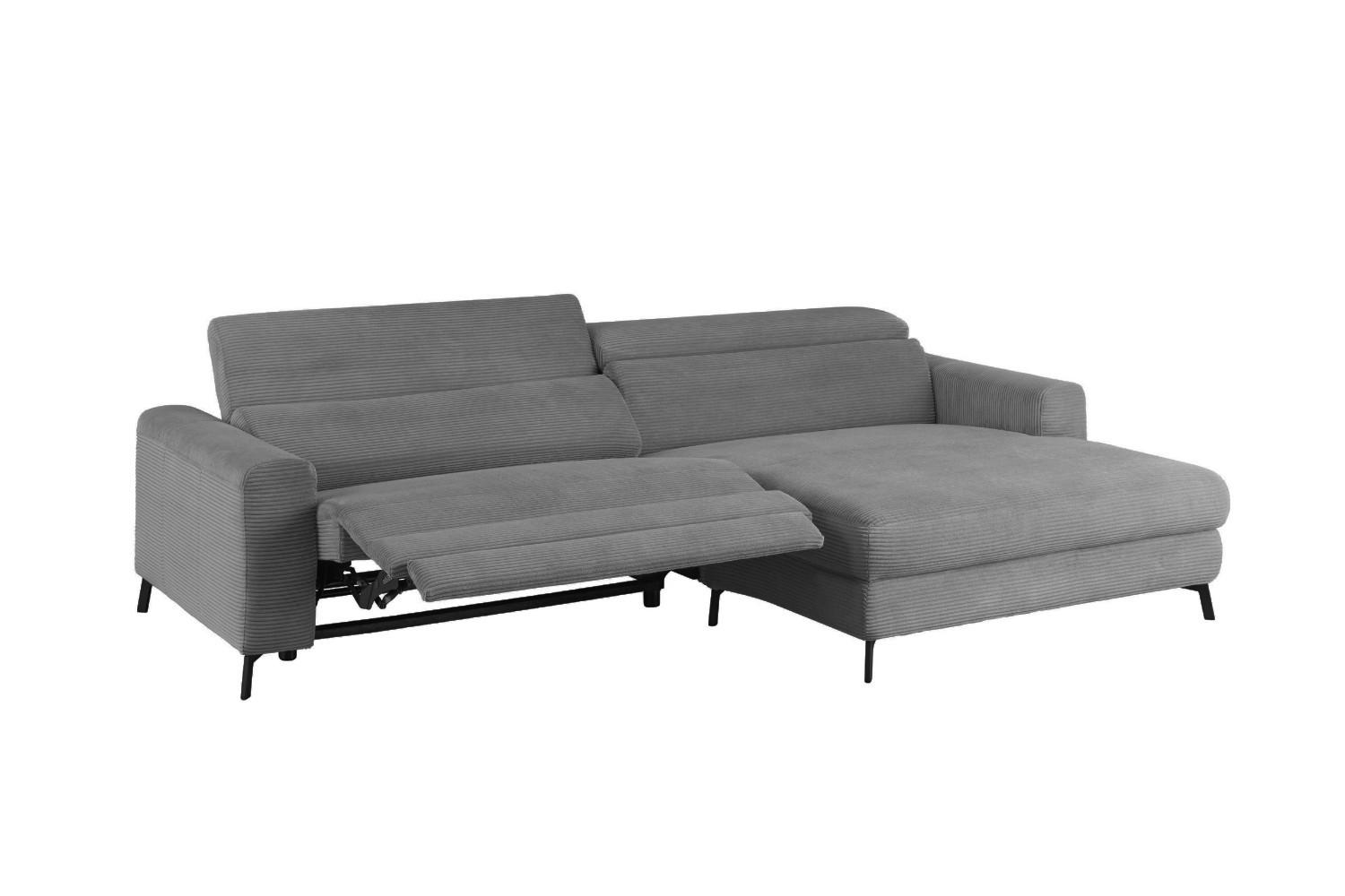 ECKSOFA LAISKA Grau Cord Relaxfunktion - Schwarz/Grau, Textil/Metall (282/177cm) - KAWOLA