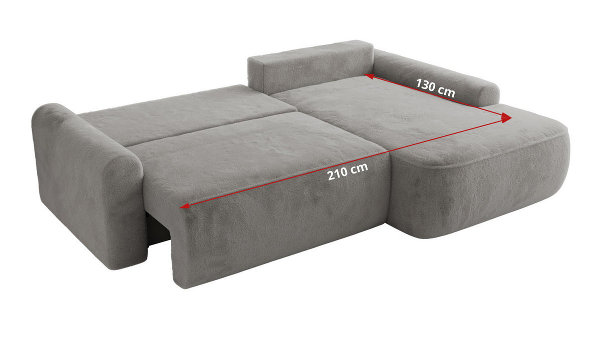 ECKSCHLAFSOFA CUBO L Hellgrau Plüsch - links - Hellgrau/Schwarz, Kunststoff/Textil (273/187cm) - MKS
