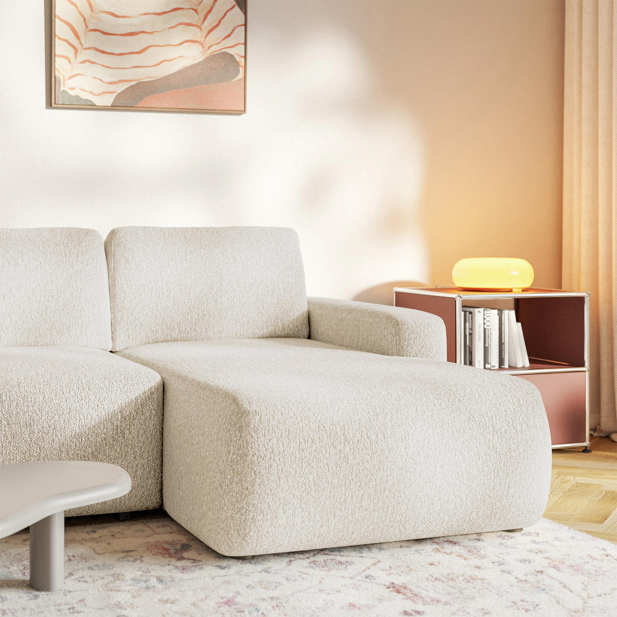 ECKSOFA Carnos Mini Hellbeige Chenille - Ecru/Schwarz, Kunststoff/Textil (164/238cm) - Selsey