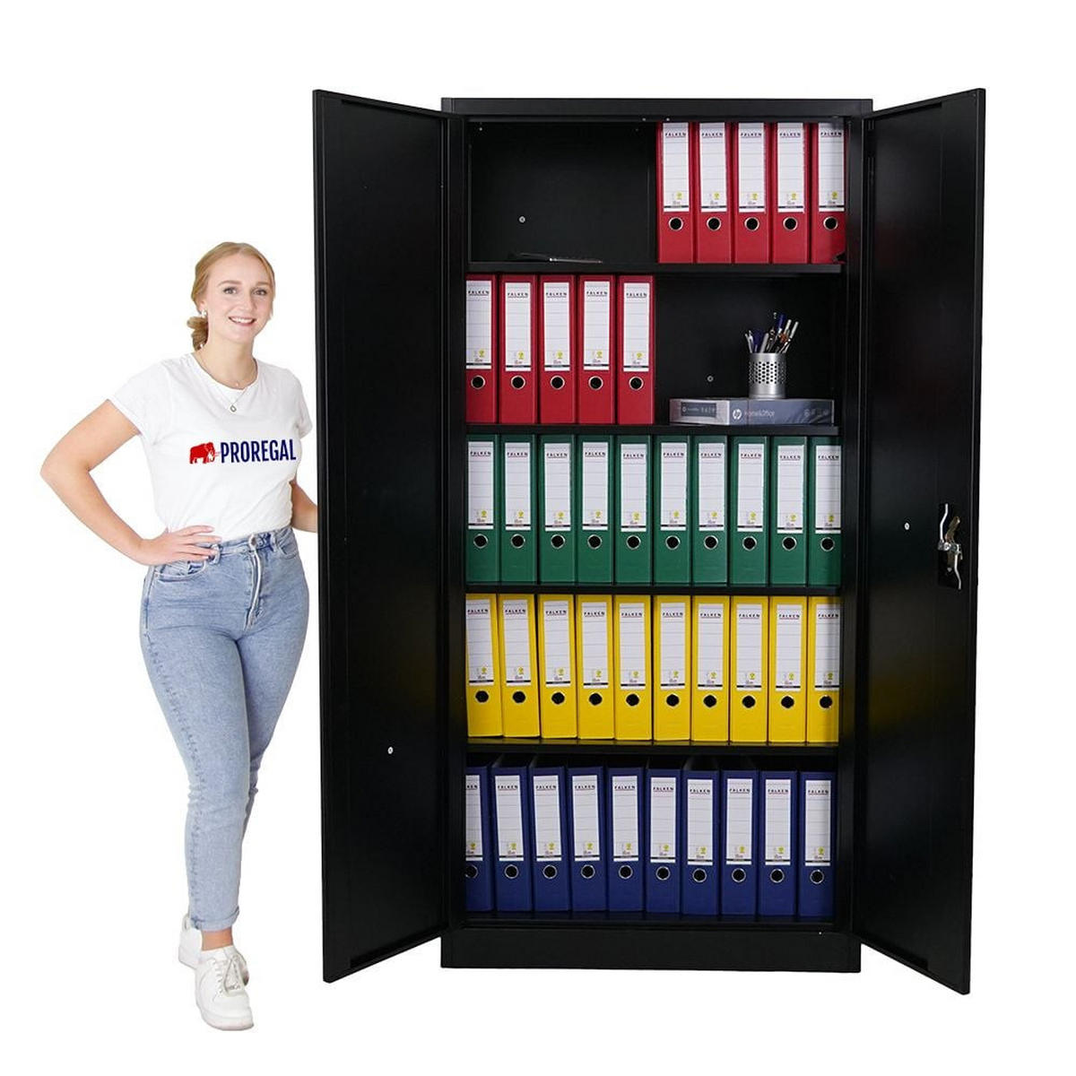 FLÜGELTÜRENSCHRANK Elephant 180x80x40cm 4 Ebenen Schwarz - Schwarz, Metall (80/180/40cm) - PROREGAL