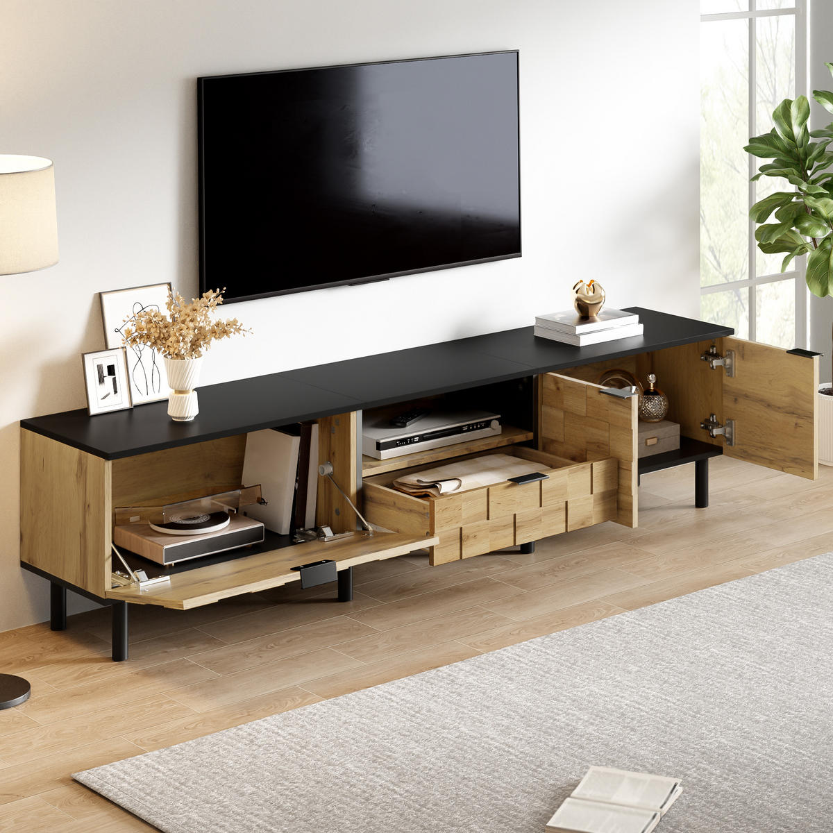 TV-LOWBOARD eiche-optik 170 cm breit mit schublade - Naturfarben, Holzwerkstoff (170/44.5/35cm) - Urban Meuble