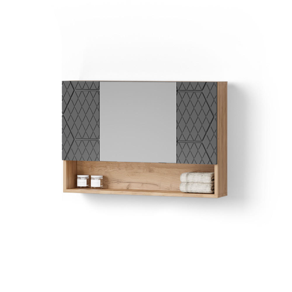 Livinity® KOUPELNOVÁ ZRCADLOVÁ SKŘÍŇKA Ronco Antracit se strukturou včelí plástve 80 x 55 cm