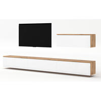WOHNWAND Loriano IV Eiche, Wotan, Weiß Hochglanz 300/68/32 cm Anbauwand - Braun/Weiß, Holzwerkstoff/Kunststoff (300/68/32cm) - AX Living