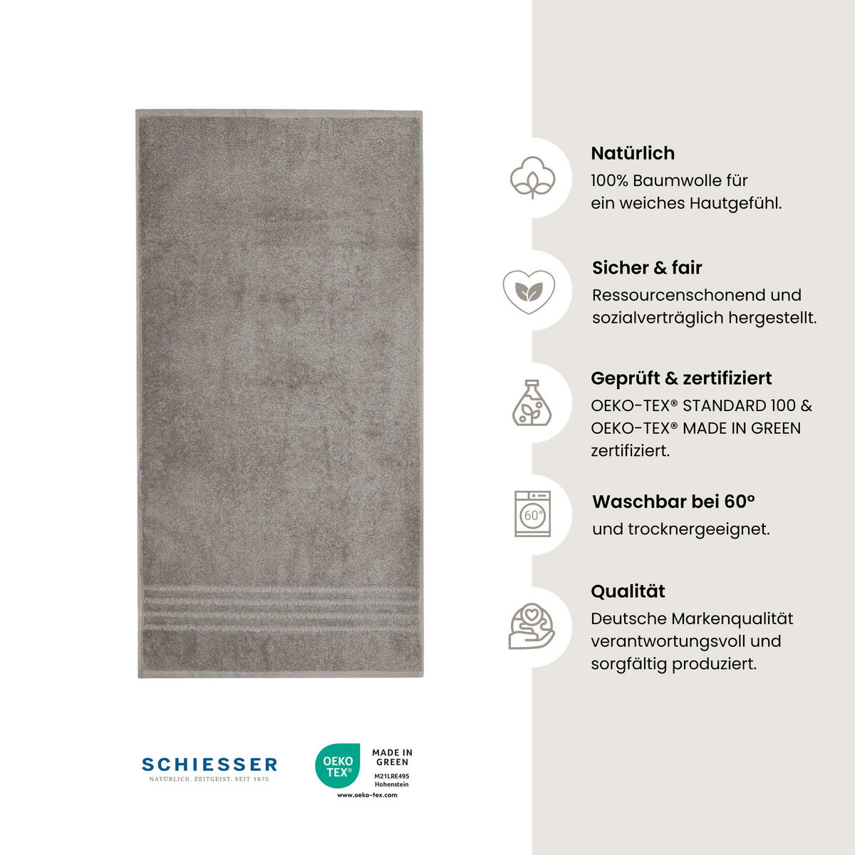 HANDTUCHSET Milano - 4-teilig - 50 x 100 cm - Hellgrau - Hellgrau, Textil (50/100cm) - SCHIESSER