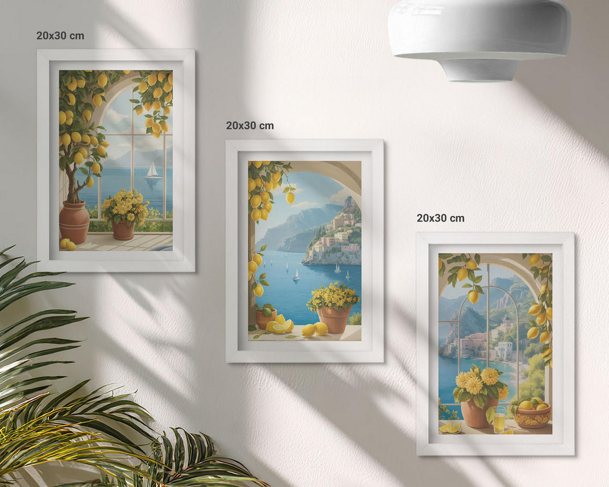 WANDBILDER 3er-Set - 20x30 cm Weißer Rahmen - Meereslandschaften, Zitronen, Fenster - Weiß, Kunststoff (20/30cm) - ArtPrintCave