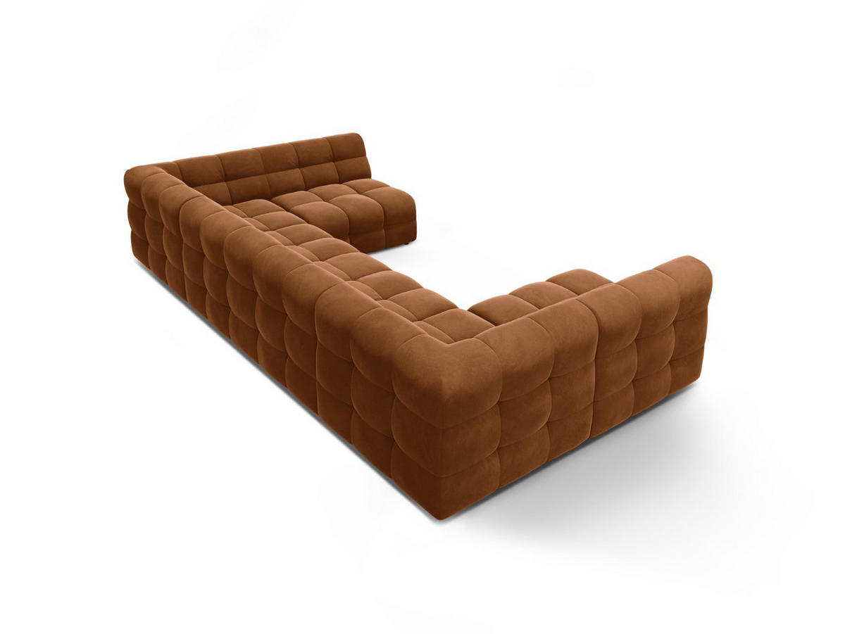 PANORAMASOFA Kendal aus Samt kamel 7 Sitzplätze - Hellbraun, Textil (203/79/372cm) - Micadoni