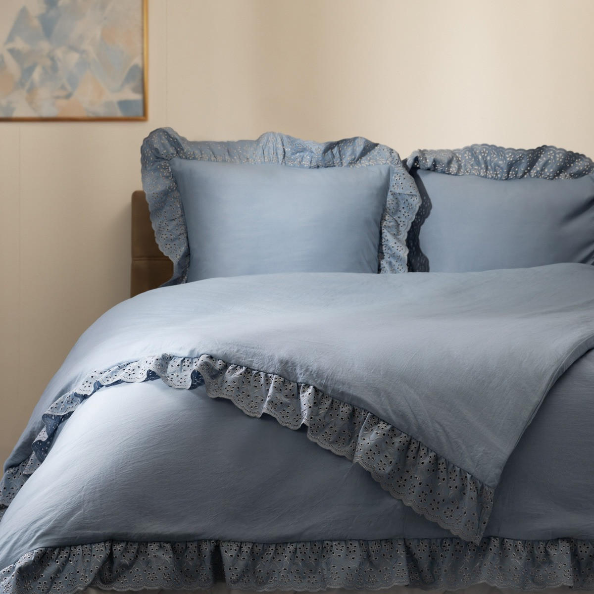 BETTWÄSCHE Morain blau mit Spitze 220/200 cm - Blau, Textil (220/200cm) - Homla