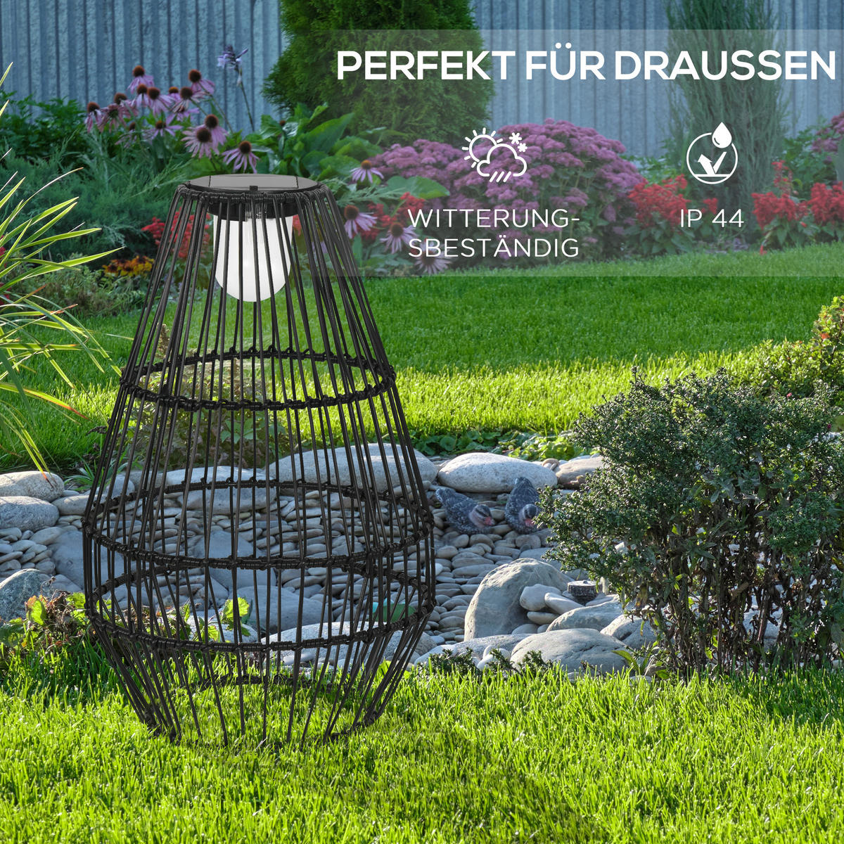 SOLARLEUCHTE, für Balkon, Terrasse, Hof, Stahl, Schwarz - Schwarz, Kunststoff (34/34/56cm) - Outsunny
