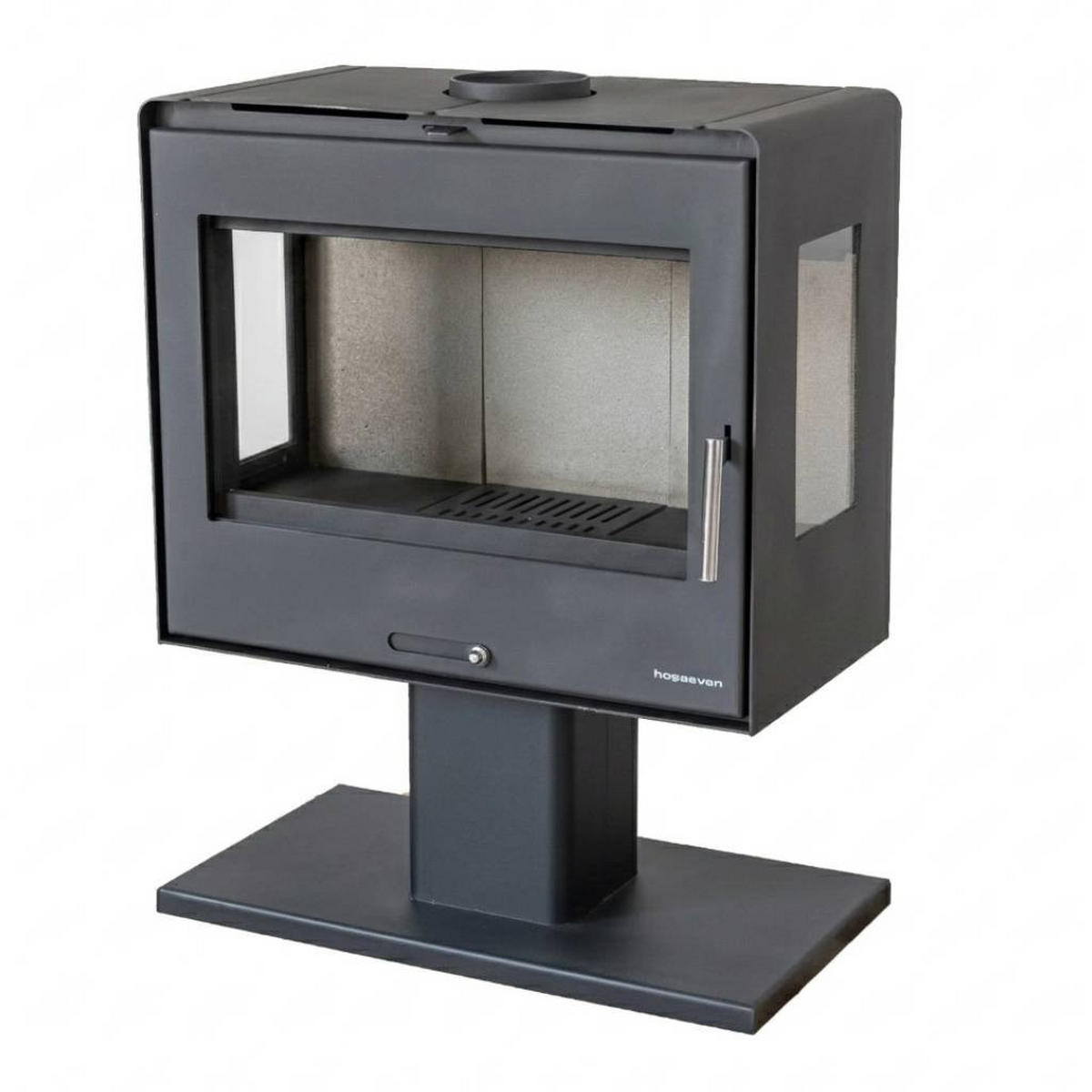 KAMINOFEN Holzofen Wohnzimmer Holzkamin 5071 Panorama 3 Seiten Glas 10 kW - Schwarz, Metall (70.4/90/38cm) - DanDiBo
