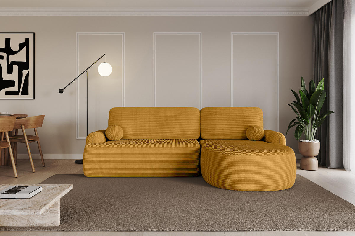 ECKSOFA mit Schlaffunktion und Bettkasten LIRA-L - 264x172x89 Senfgelb - Sandfarben, Holzwerkstoff/Textil (172/264cm) - ALTDECOR