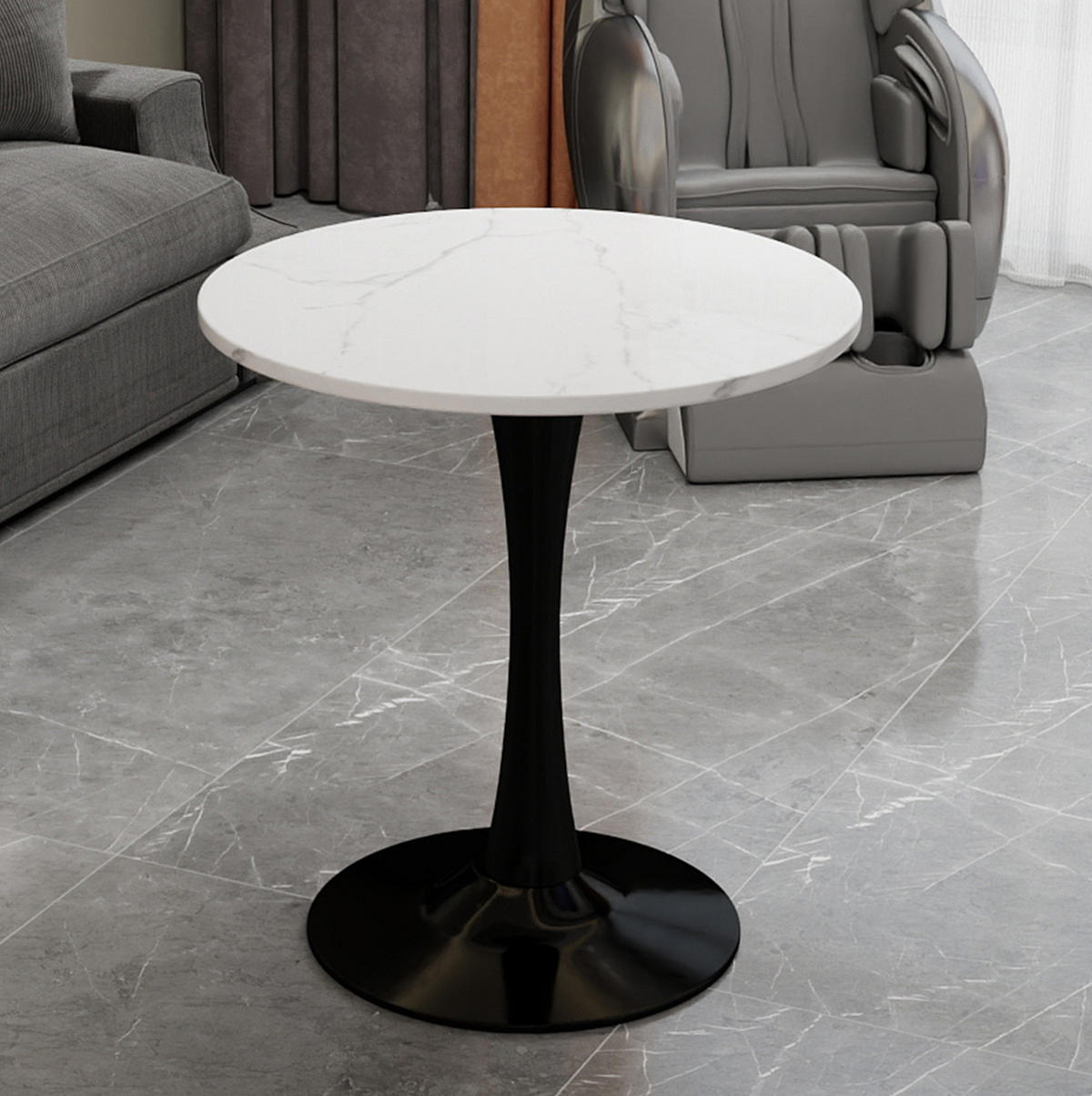 KONFERENČNÍ stolek 70/70/72 cm černá bílá z umělého mramoru s kulatou deskou - bílá, kámen (70/70/72cm) - OKWISH