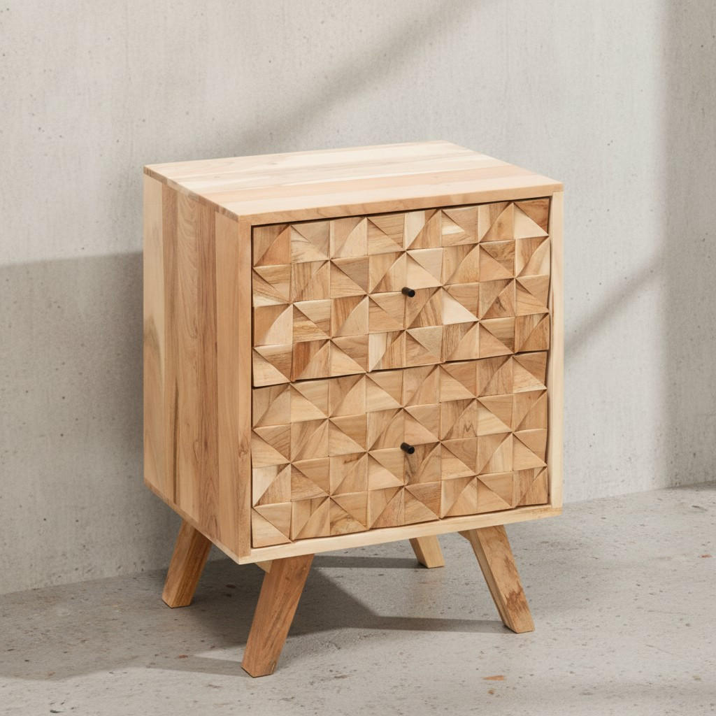 NACHTTISCH – Massivholz, 2 Schubladen, handgefertigt, moderner Landhausstil - Beige, Holz/Metall (44/61/35cm) - KADIMA DESIGN