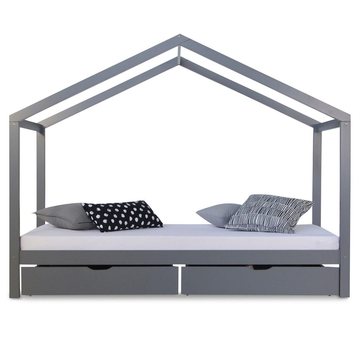 HAUSBETT mit Stauraum 90/200 cm Grau - Grau, Holz (208/160/96cm) - Homestyle4u