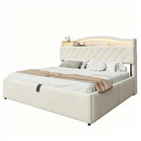 POLSTERBETT 180/200 cm in Beige mit Bettkasten, LED, USB und USB-C Samt - Beige, Holzwerkstoff/Textil (180/200cm) - STILVORA