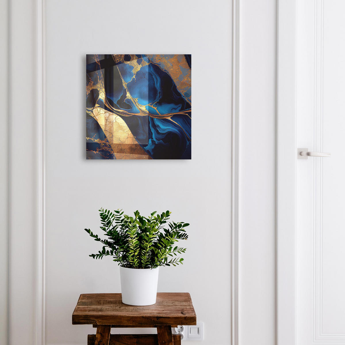 SCHLÜSSELBOX Weiß 30x30 cm – Türöffnung nach rechts - Nachtmarble - Blau, Metall (30/30/5cm) - TULUP