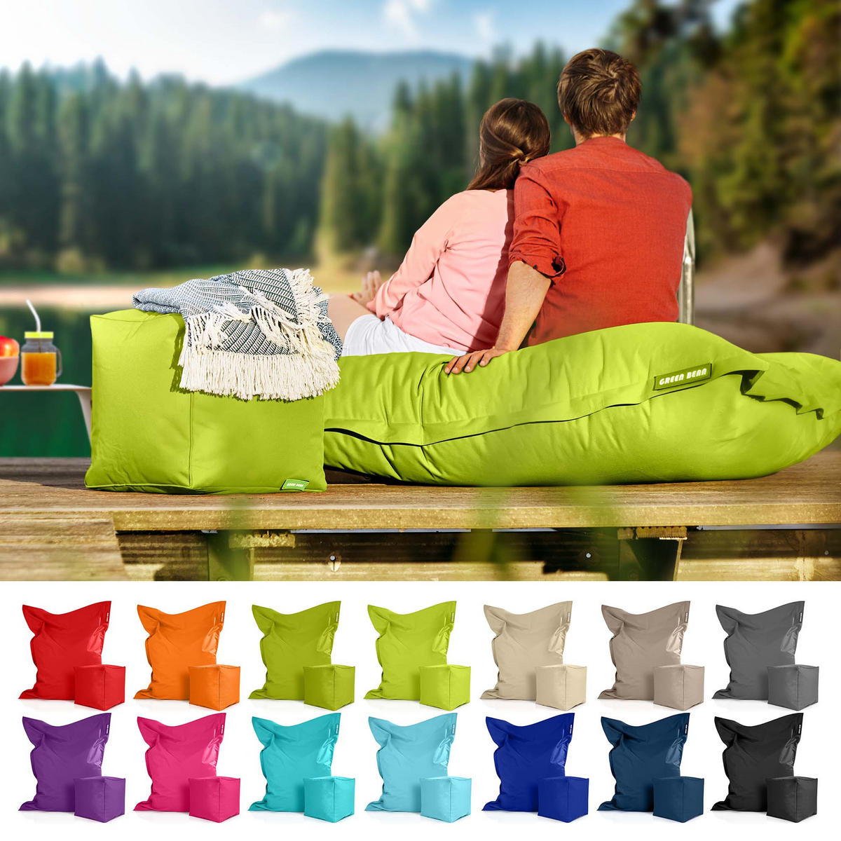 XXL-SITZSACK + Pouf 2er Set - 140x180cm - Hellgrün, Textil (140/25/180cm) - Green Bean