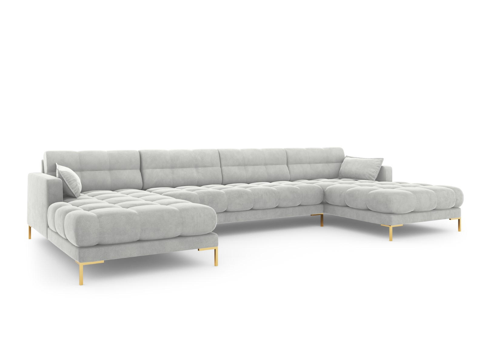PANORAMASOFA Mamaia aus Samt silber 6 Sitzplätze - Silberfarben, Textil (185/75/383cm) - Micadoni