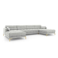 PANORAMASOFA Mamaia aus Samt silber 6 Sitzplätze - Silberfarben, Textil (185/75/383cm) - Micadoni