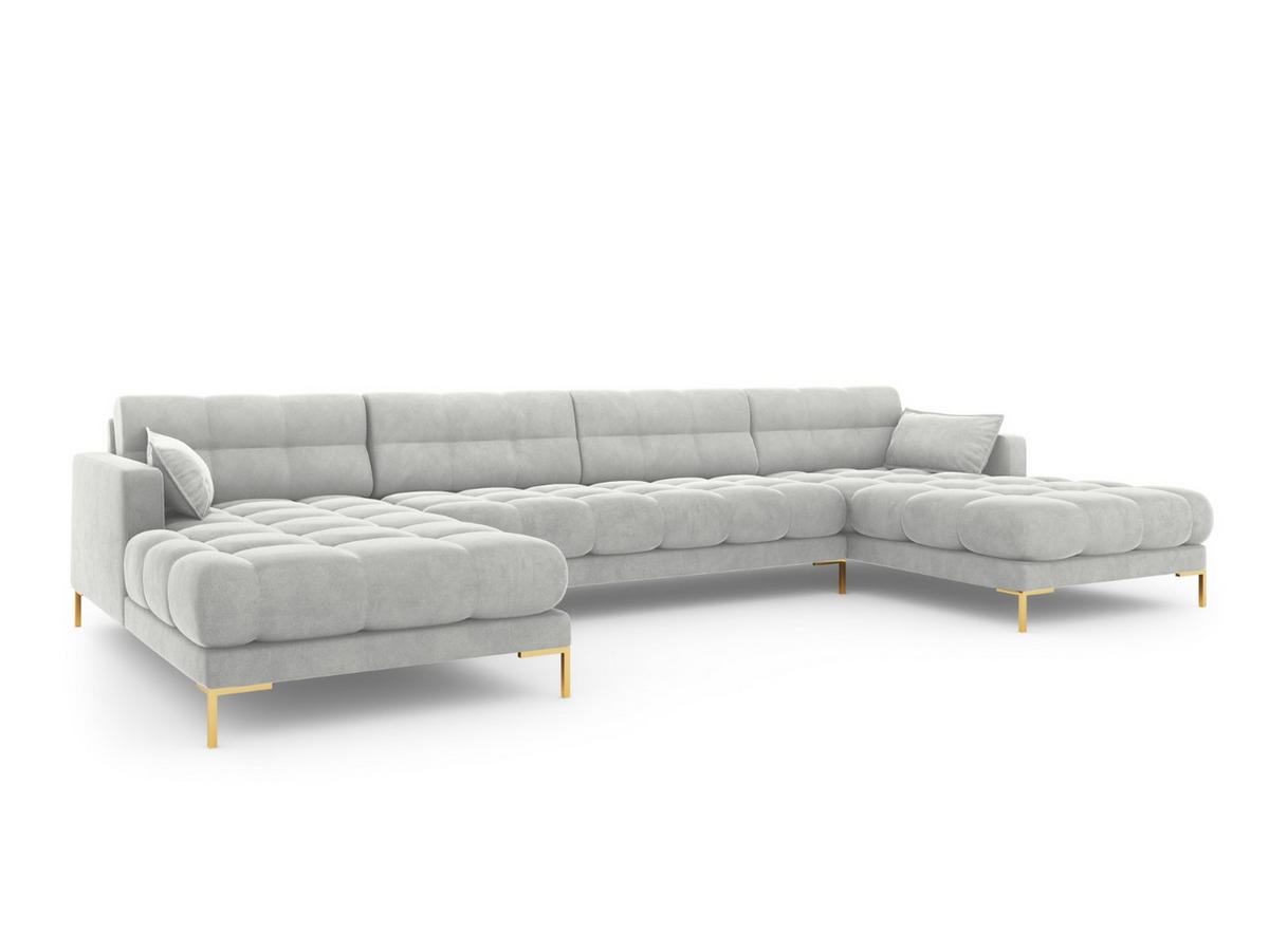 PANORAMASOFA Mamaia aus Samt silber 6 Sitzplätze - Silberfarben, Textil (185/75/383cm) - Micadoni