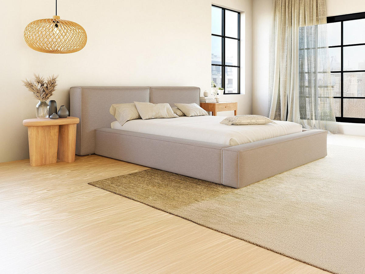 BETT mit Bettkasten - 2 Personen - stoff - beige Timano - Beige, Textil (140/190cm) - Vente-Unique