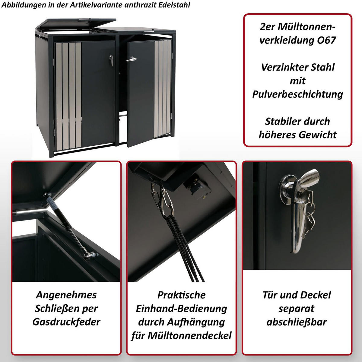 2ER-MÜLLTONNENVERKLEIDUNG Anthrazit, Silber - Anthrazit/Silberfarben, Metall (132/122/84cm) - MCW
