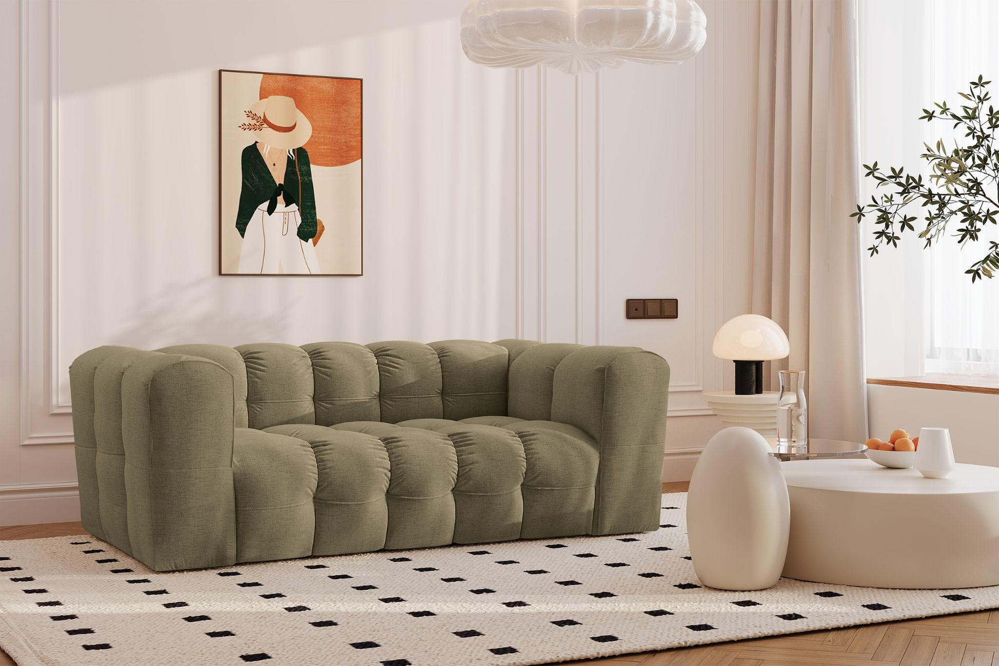 SOFA 2-Sitzer, Komfort, BALOO, Stoff Schenille, Olive - Olivgrün, Holz (196/75/106cm) - Kaiser Möbel